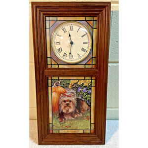 Rare Danbury Mint Yorkie Stained Glass Seasons Wall Clock Clock & Lights Work